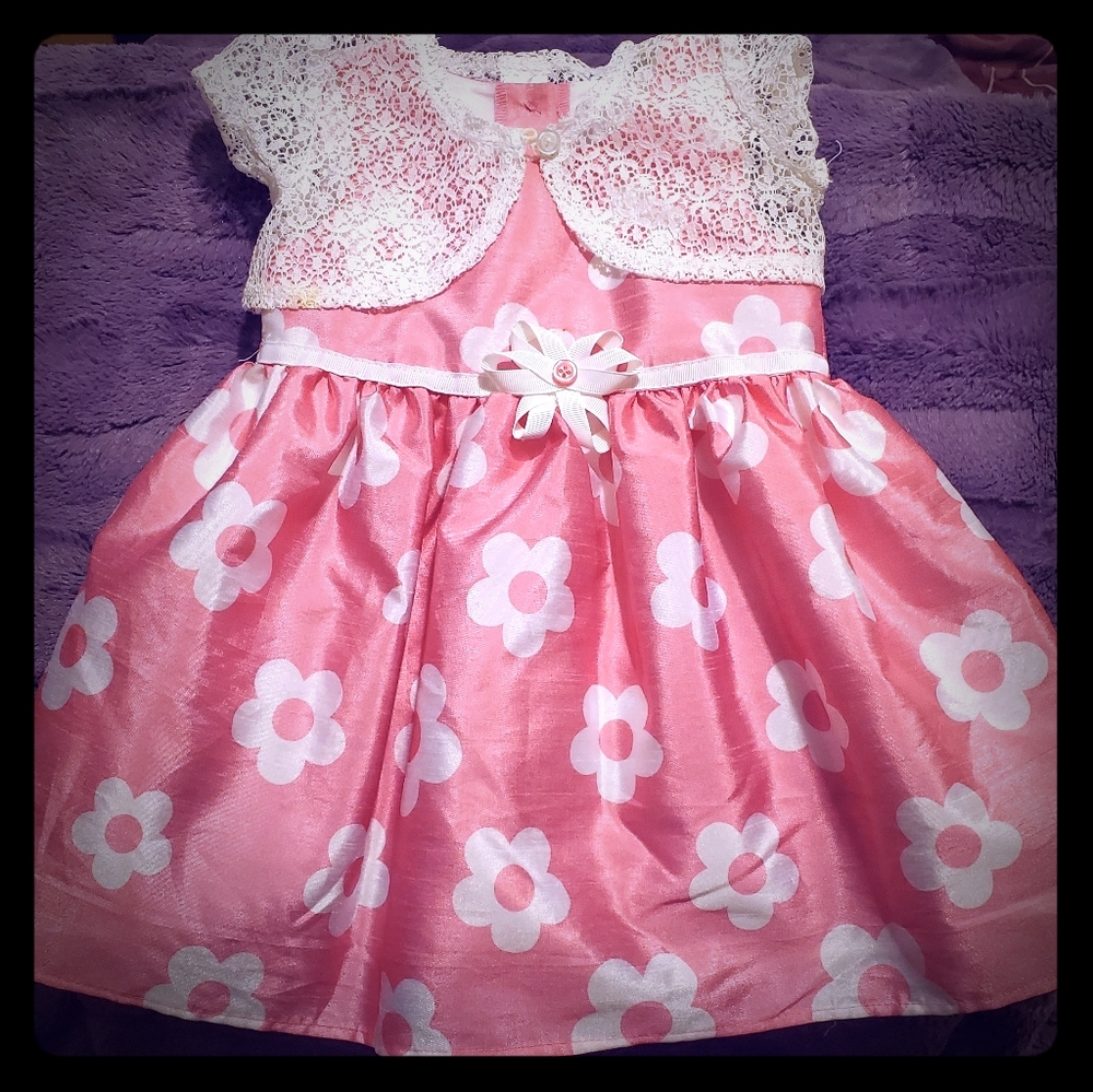 Pink and white dress with shaw 12m